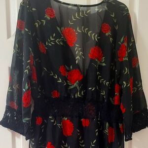 Floral lace detail duster